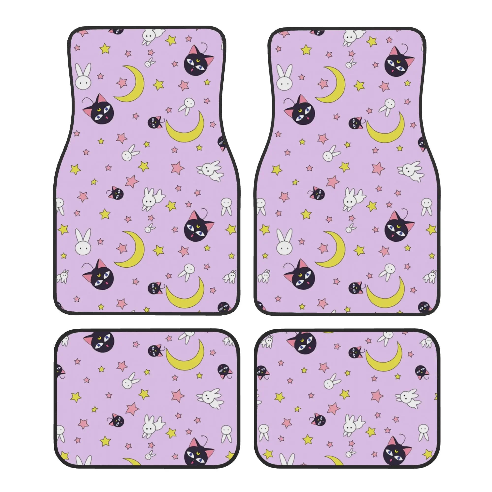 Sailor Japanese Animation Moon Car Floor Mats of 4 Pieces Crystal Velvet Carpets Rugs Universal Car Front Rear Carpets Foot Mats
