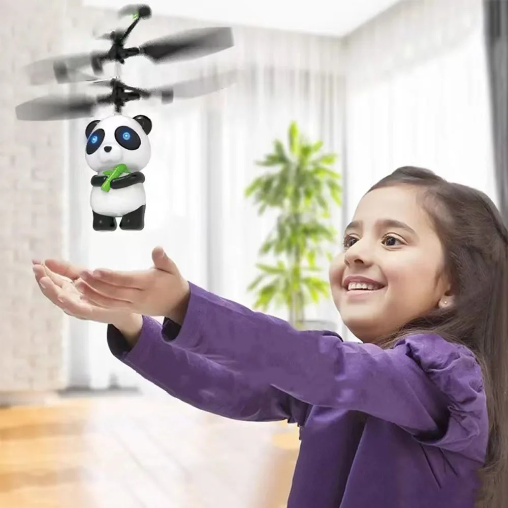 Teenager Electric Flying Helicopter Toys Cartoon Panda Drone Gesture Sensing Suspended Induction Aircraft Christmas Gifts Boys