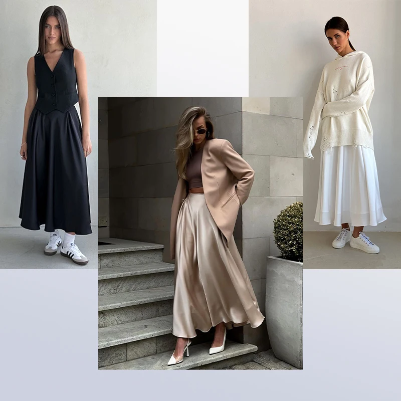 

Elegant Satin Loose Women Skirt 2023 High Waist Maxi Skirts Streetwear Classic Long Skirt Fashion Skirt Femalepolychrome