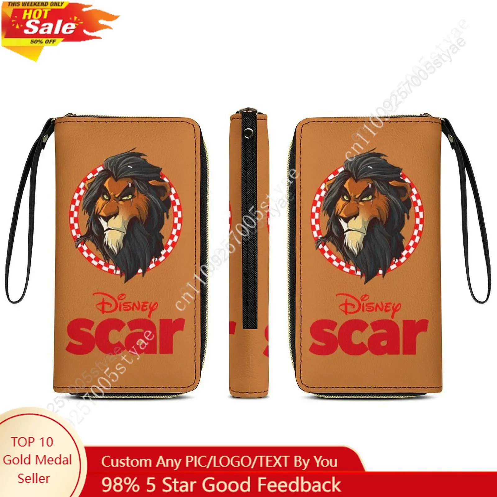

Scar Leather Wallet Disney Licensed Customizable Personalized Design Your Pattern Portable Purse Double-sided Printing