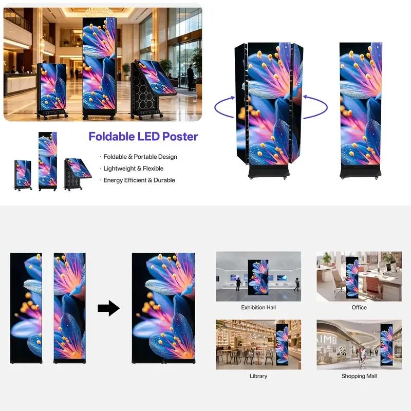 for Tri-fold LED Poster Display 83 92 Inch Touchscreen Digital Signage for Shopping Malls