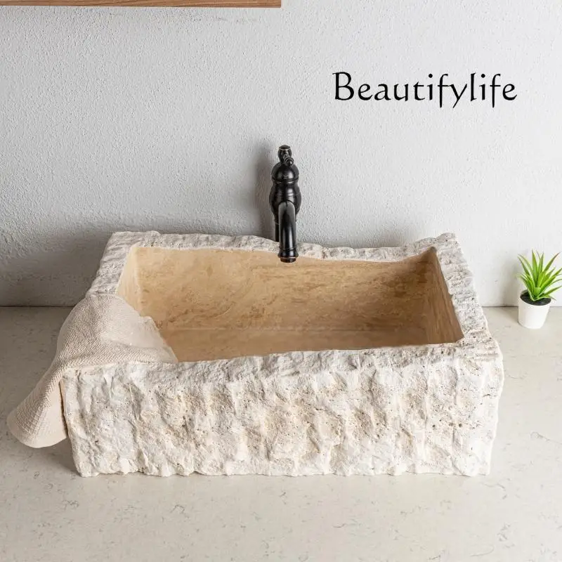 Fregadero bajo encimera de mármol Huangdong personalizado X: borde fino, fregadero de cocina/lavabo individual profundo, diseño integrado de piedra cruda.