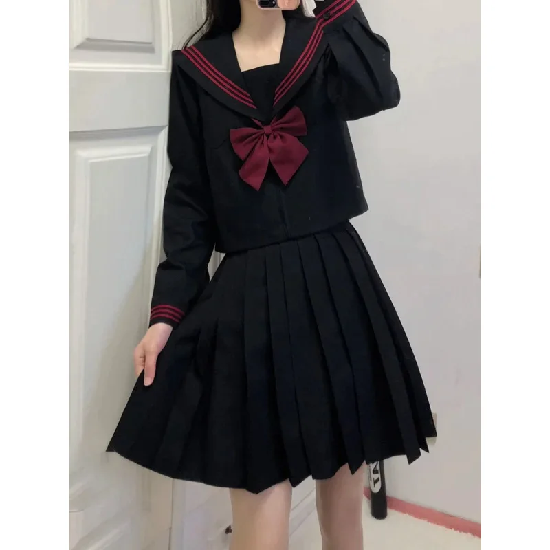 Nicemix Original Basic JK Uniform Skirt 2pcs Set Orthodox Black Red Sailor Suit Japan Long Sleeve/short Sleeve Shirt Preppy JK
