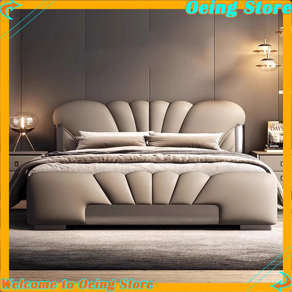 

Fancy Minimalist Aesthetic Bed Frame White Heavy Duty Luxury Bedroom Bed Queen Size Headboard camas de dormitorio Furnitures