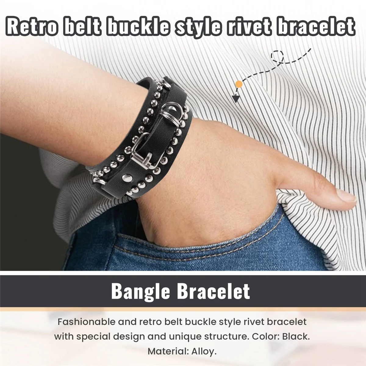 ABQR Fashion Punk Rivet Stud Fashion Unisex Ledergürtel Armreif (Schwarz)