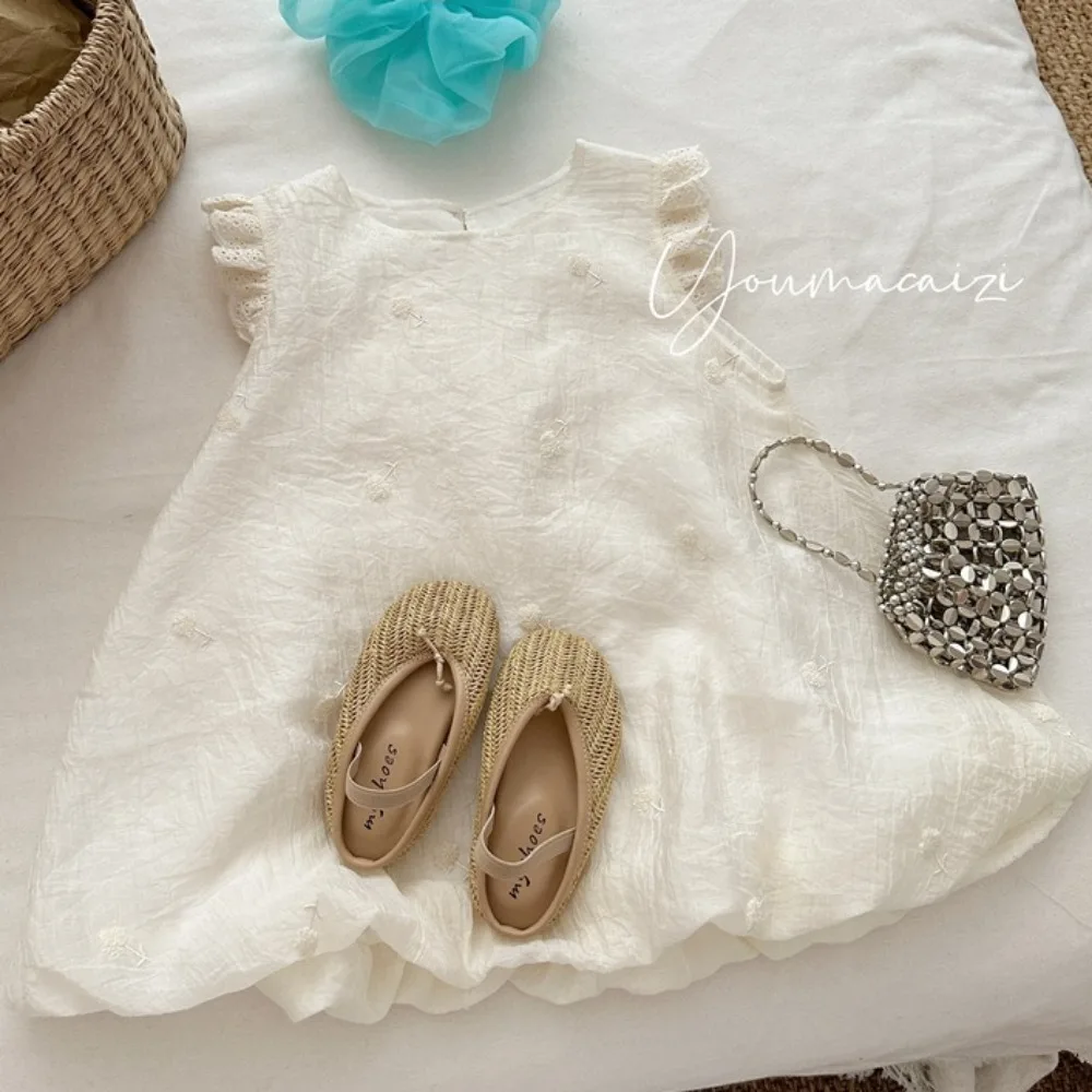 

Children Dress 2025 Summer New Flower Embroidered Girl's Sleeveless Dress Flower Bud Skirt