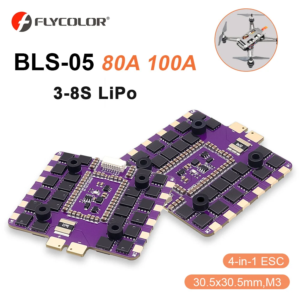 

BLS-05 80A 100A ESC 4-IN-1 3-8S LIPO 500k eRPM 50MHz Dshot300 & Dshot600 Compatible with Flycolor F4/F7/H7 Flight Control