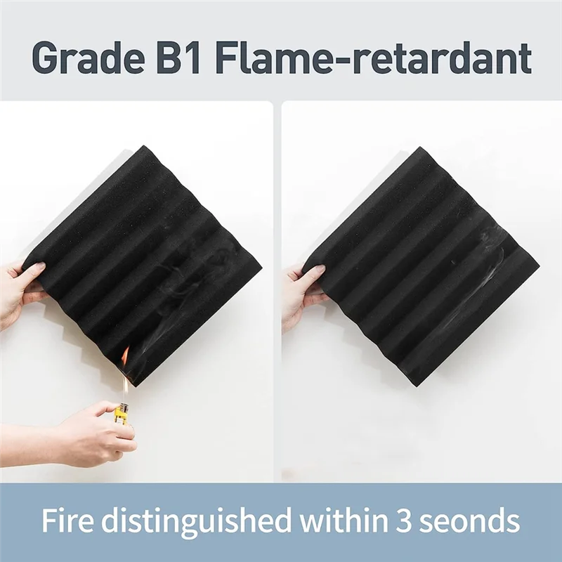 12 Piece Acoustic Foam Panels Black 12X12x2inch Wedges Soundproof Foam Panels High Density Foam Fire Resistant Foam