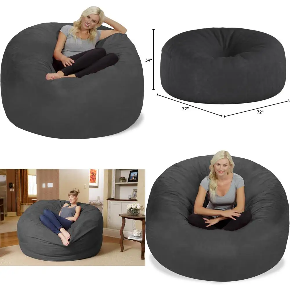 

Giant 6-Foot Memory Foam Bean Bag Chair - Large Sofa with Soft Microfiber Cover, Charcoal