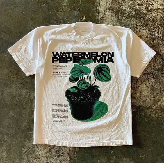 Loose Short Sleeve T-Shirt Vintage Pattern Green Plant Summer Big Size Casual Cotton Top for Men And Women