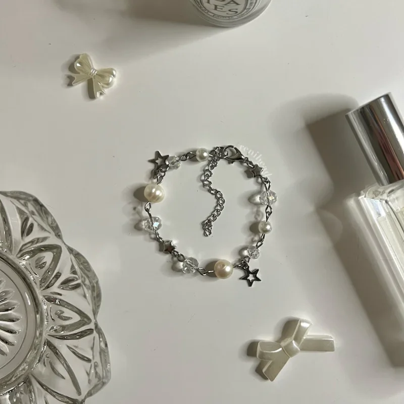 Pulsera de perlas y estrellas hecha a mano, brazalete con cuentas hechas a mano, regalos de joyería