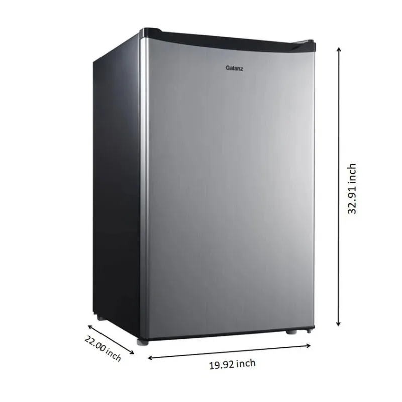 Galanz 4.3 Cu ft Single Door Mini Fridge, Stainless Steel Look, New, Width 19.12"