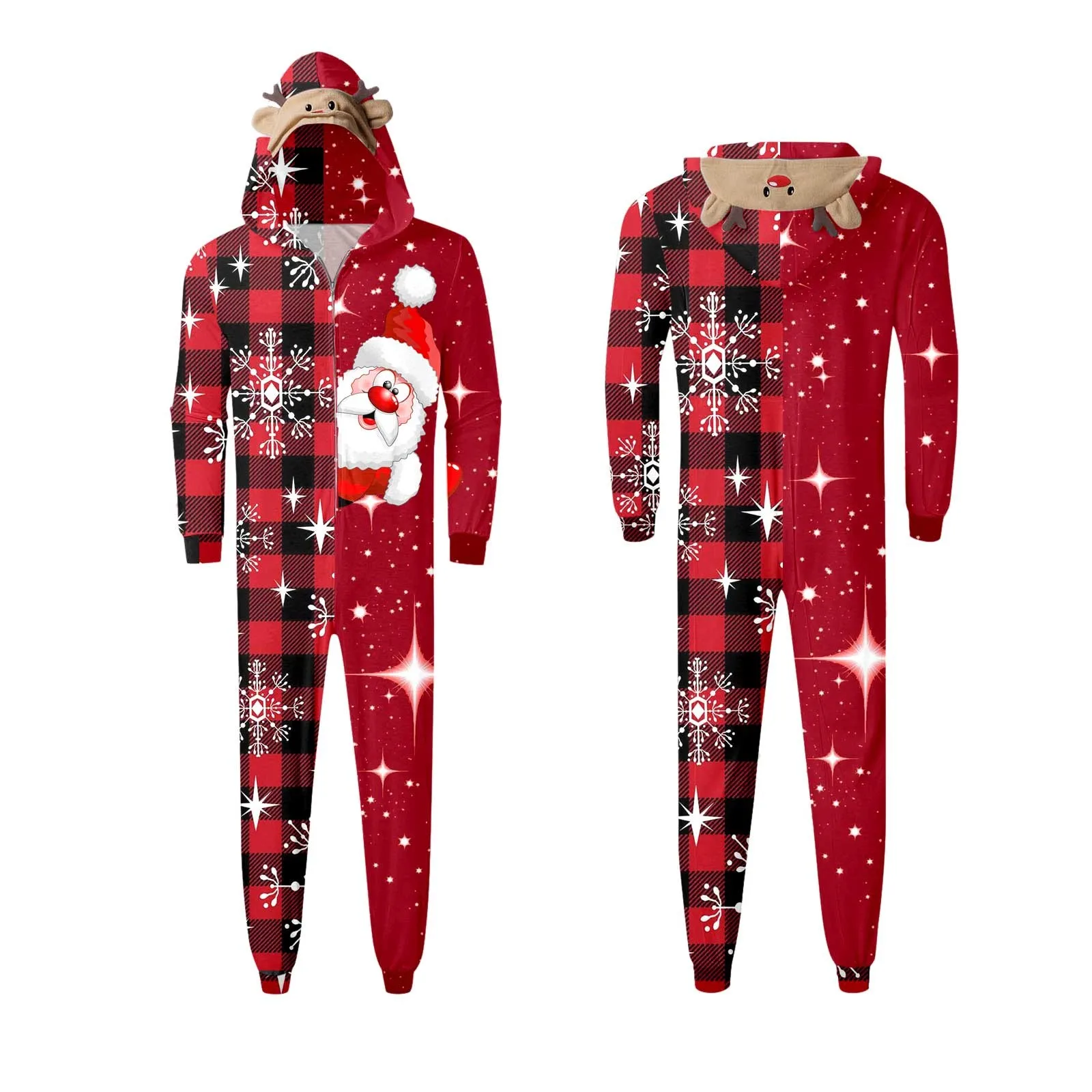 Adult Kid Christmas Family Matching Pajamas Jumpsuit Cute Santa Claus Print Christmas Matching Sleepwear Parent Child Romper