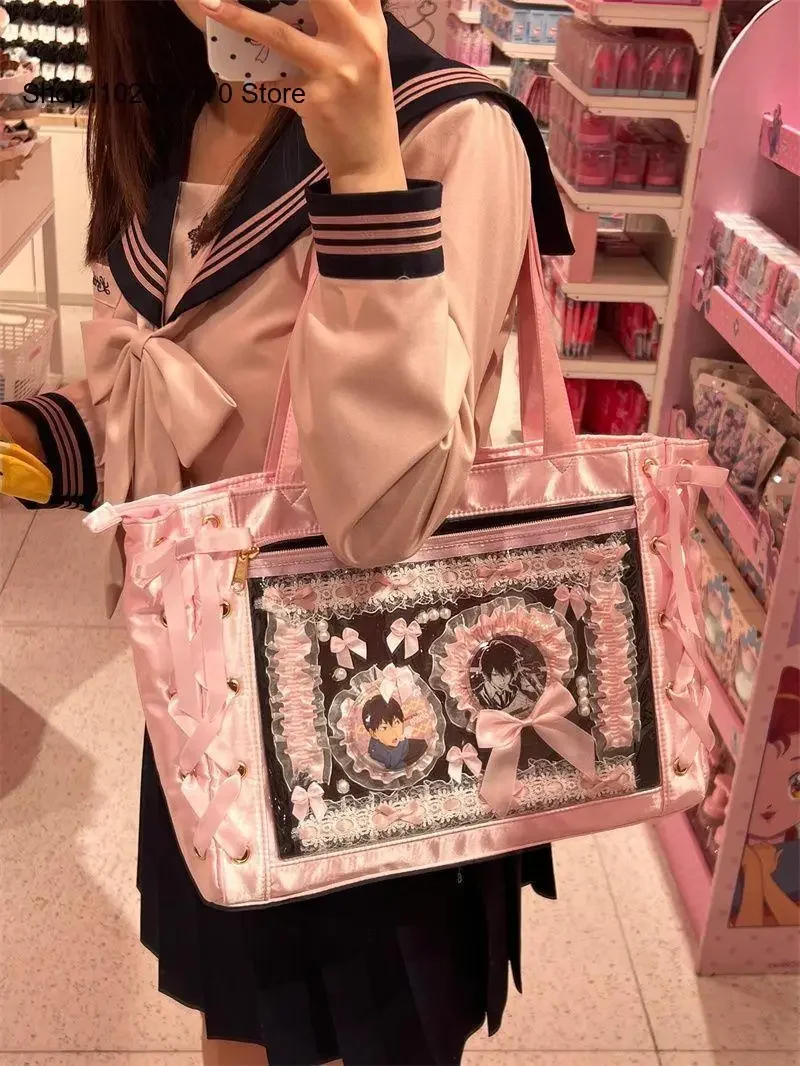 Harajuku Kawaii Aesthetic Women's See-Through Itabag Large Capacity Single Shoulder Handbag for Traveling Daily Use