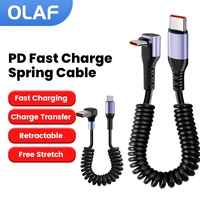 6A Elbow USB Car Spring Cable 0.25 to 1M 66W Type C to Type C Fast Charging Cable For iPhone 15 Samsung Mobile Phone USB-C Cord