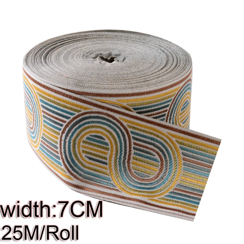 25 Meters 7CM Woven Jacquard Ribbon 2023 New Single Face Sewing Webbing Strap DIY Curtain Sofa Carpet Decoration