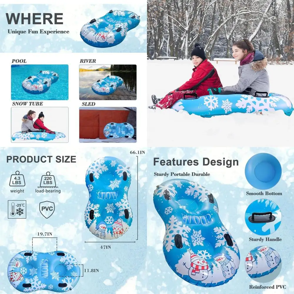 

Heavy-Duty PVC Inflatable Snow Tube Sled with Handles, 47 Length