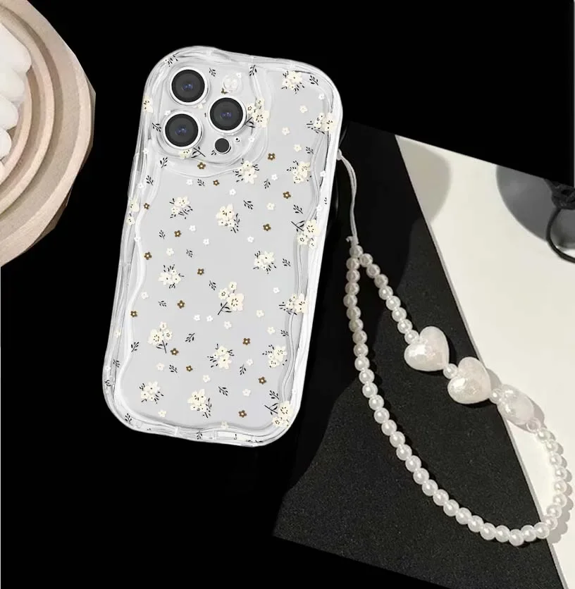 Przezroczyste etui z łańcuszkiem w kształcie serca i kwiatów do Xiaomi Redmi Note 14 Pro 5G 13 12 11 10 9 Plus 10s 11s Turbo 4 14C 13C Cover Si