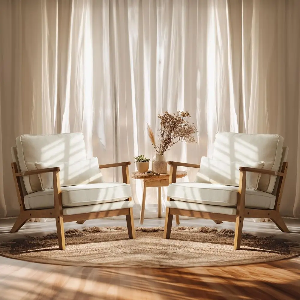 

Solid Wood Wide Armrests Accent Chair Set of 2,Upholstered Mid Century Modern Chair with Pillow,Farmhouse Arm Chair Comfy Readi