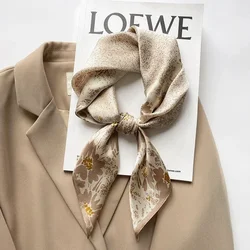 2024 Luxury Fashion 70cm Satin Square Silk Scarf for Women Hair Hand Neckerchief Wrist Hijab Wraps Lady Shawl Leopard Bandanna