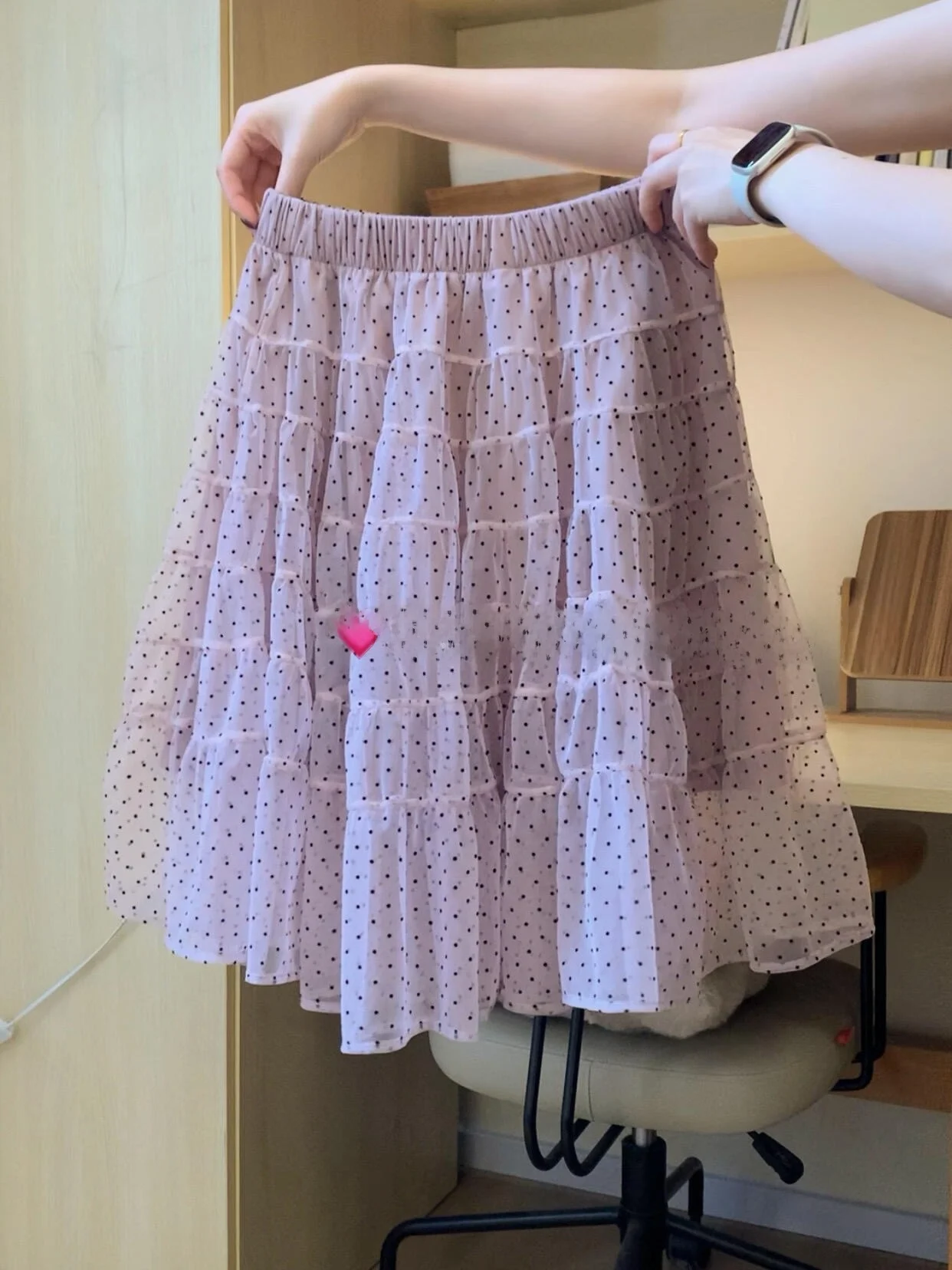 

Корейская юбка А-силуэта с высокой талией и вставками из мягкого фиолетового материала в горошек, женская, весенняя, модная, стройнящая, милая