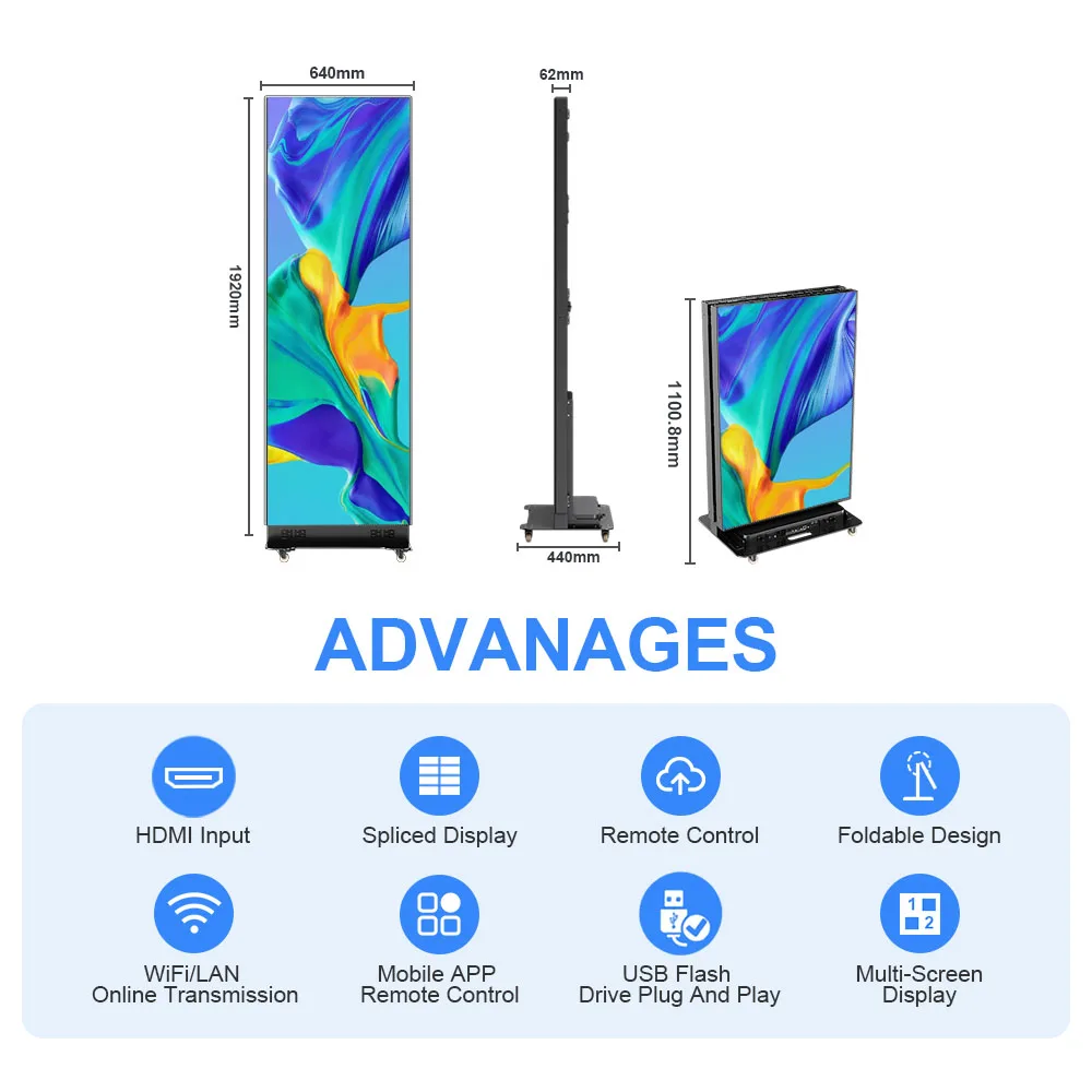 Foldable LED Poster Display Screen Professional Project Solution Smart Cloud Management GOB Front Maintenance Wholesale