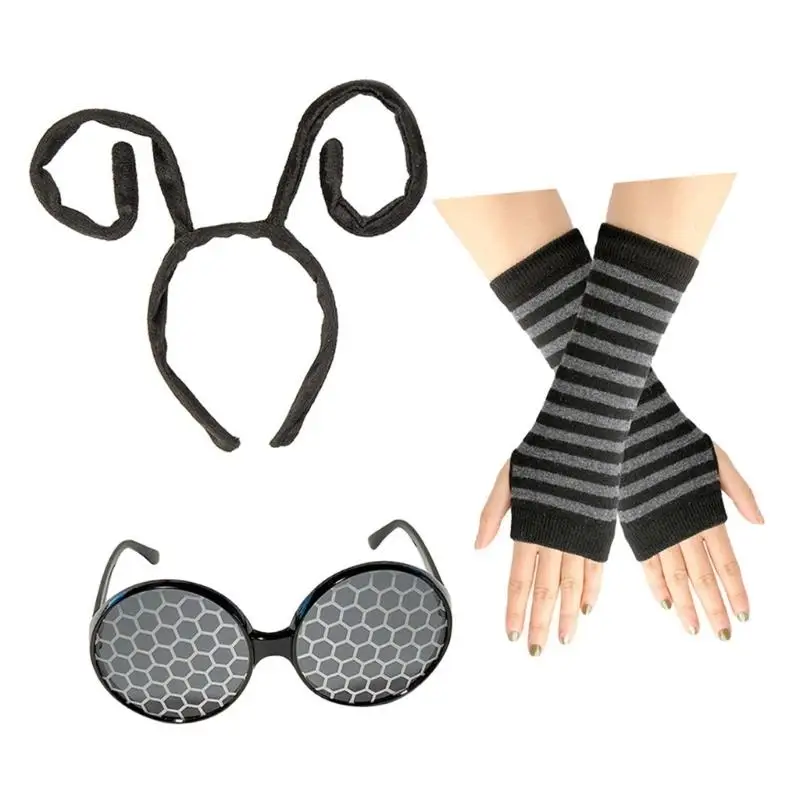 652F Conjunto acessórios para performances teatro multiuso, faixa cabeça, óculos, capas braço