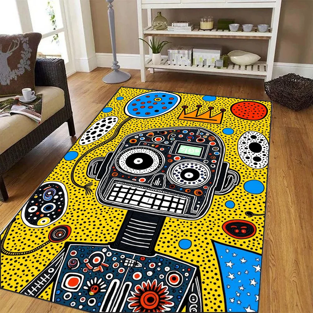 Cartoon Robot Pop Art Carpet Mat Colorful Dots Rug Home Decoration Crown Design Non-Slip Soft Floor Mat Kids Room Living Room