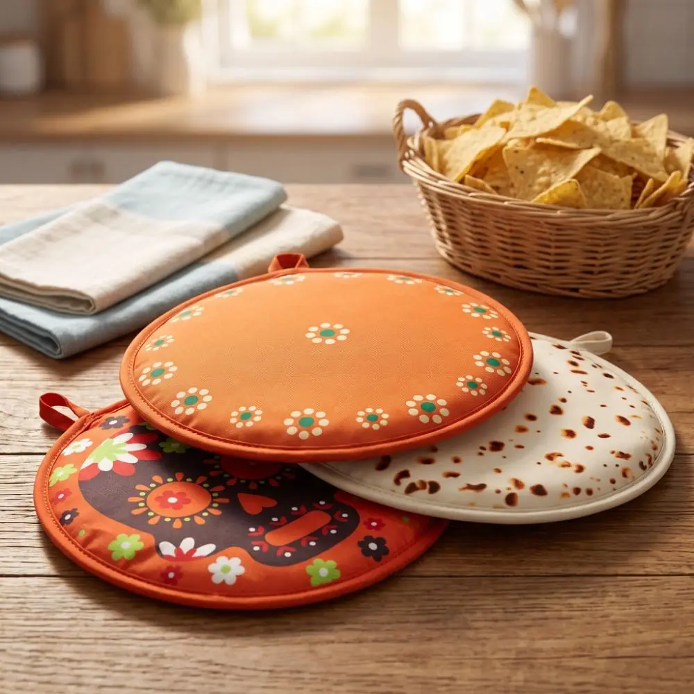 Heat Insulation Tortilla Warmer Pouch Round Shape Reusable Tortilla Keeper Heat Resistant Food Grade Insulated Bag Outdoor