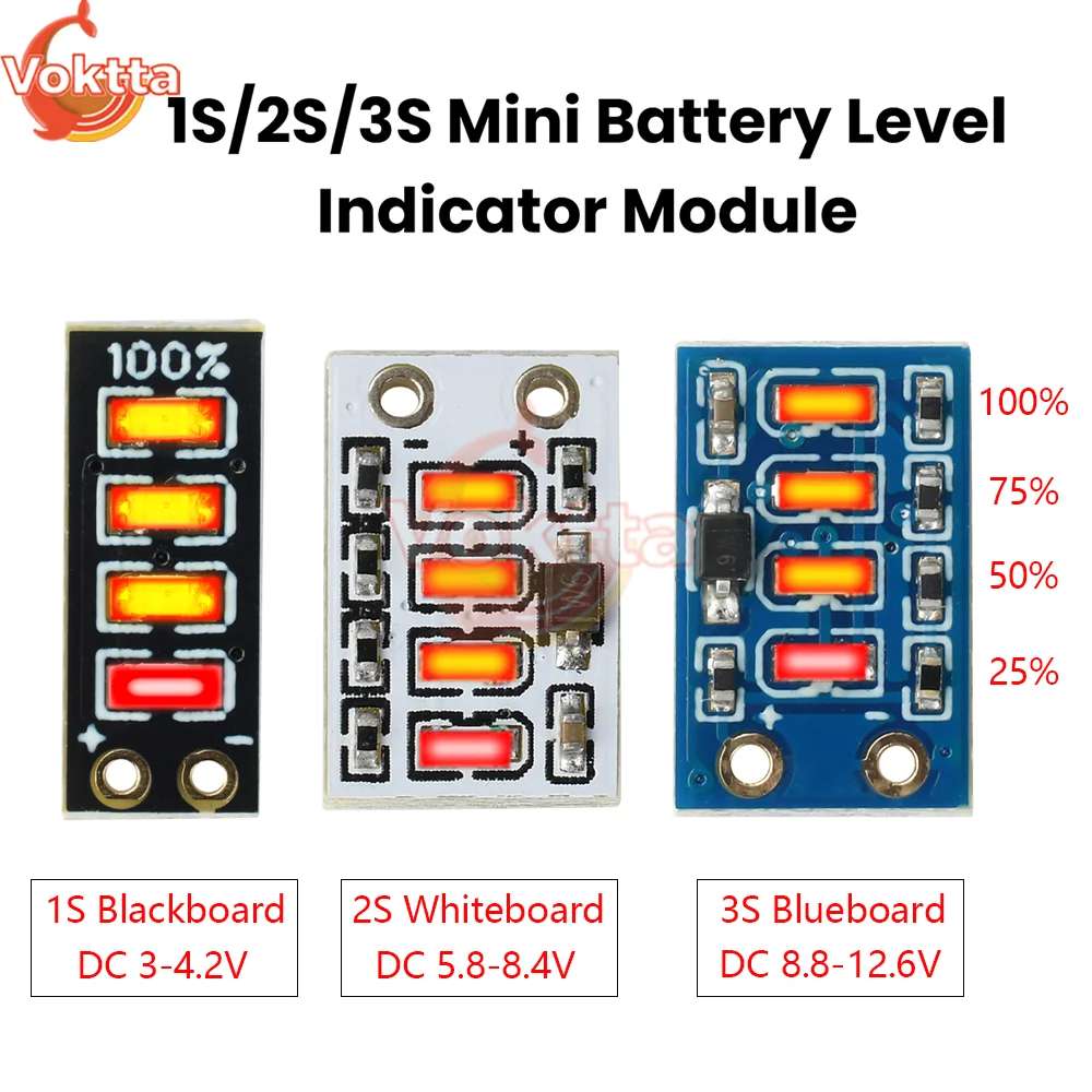 Mini indicador de nivel de batería 1S/2S/3S, placa de capacidad de batería de litio, módulo de medición de potencia, módulo indicador de luz de pantalla LED CC