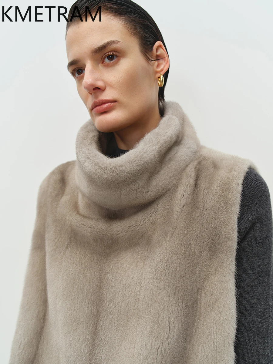 KMETRAM الطبيعية الأرجواني التسمية الصف المخملية فرو منك سترة امرأة قديمة المال نمط الوقوف طوق شال سترة الملابس الشتوية 2025 شوهبات