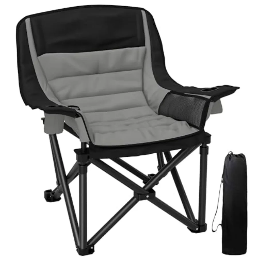 

Outdoor double camping chair for adults: padded folding 2-person seat with armrests wine glass holder cup holder carry bag; bla