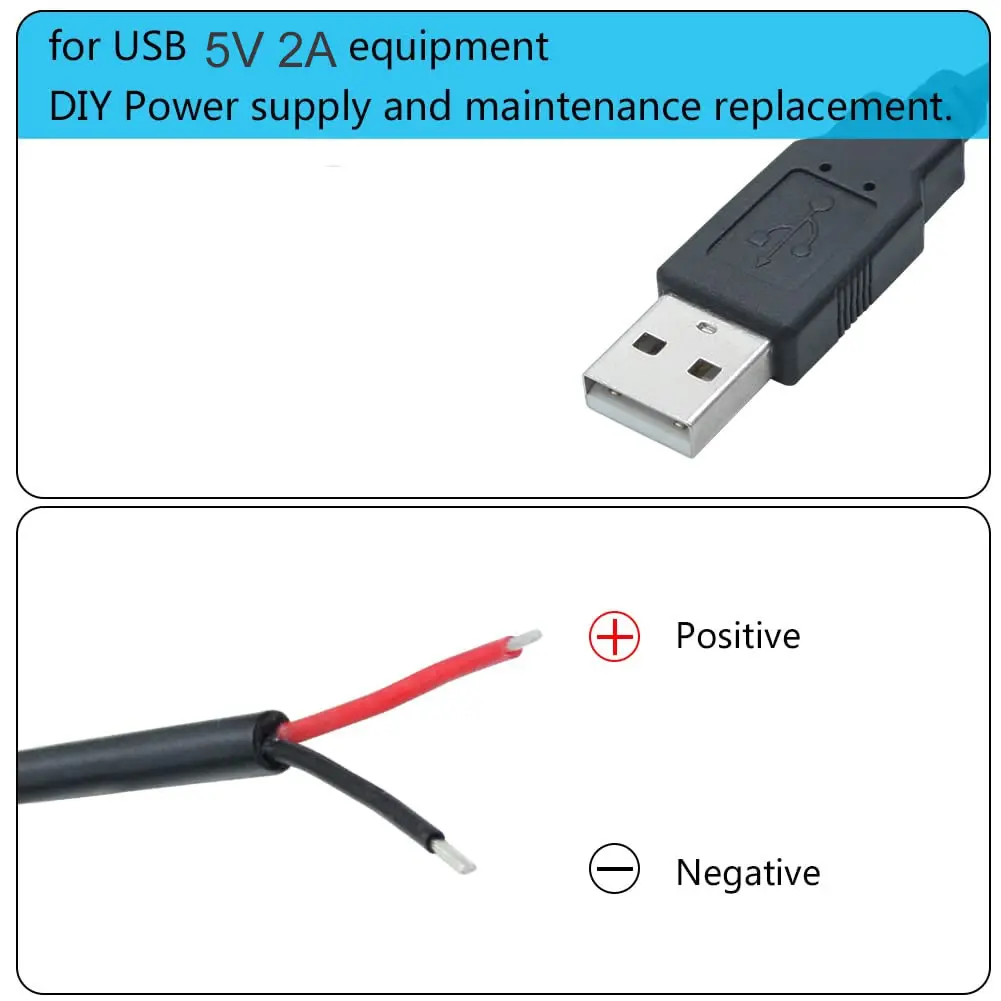تيار مستمر 2-pin كابل يو اس بي مع تشغيل/إيقاف التبديل USB A إلى 2 دبوس 2 سلك عاري كابل شحن موصل ل 5 فولت/LED لمبة مكتب/مروحة يو اس بي/شرائط ليد