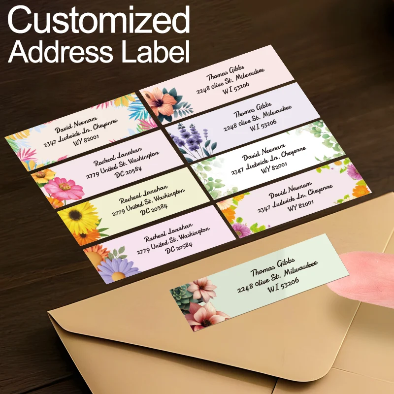 

‌ Настраиваемые цветочные адресные наклейки для приглашений/офиса/канцелярских товаров, самоклеящиеся почтовые этикетки из экологически чистого материала