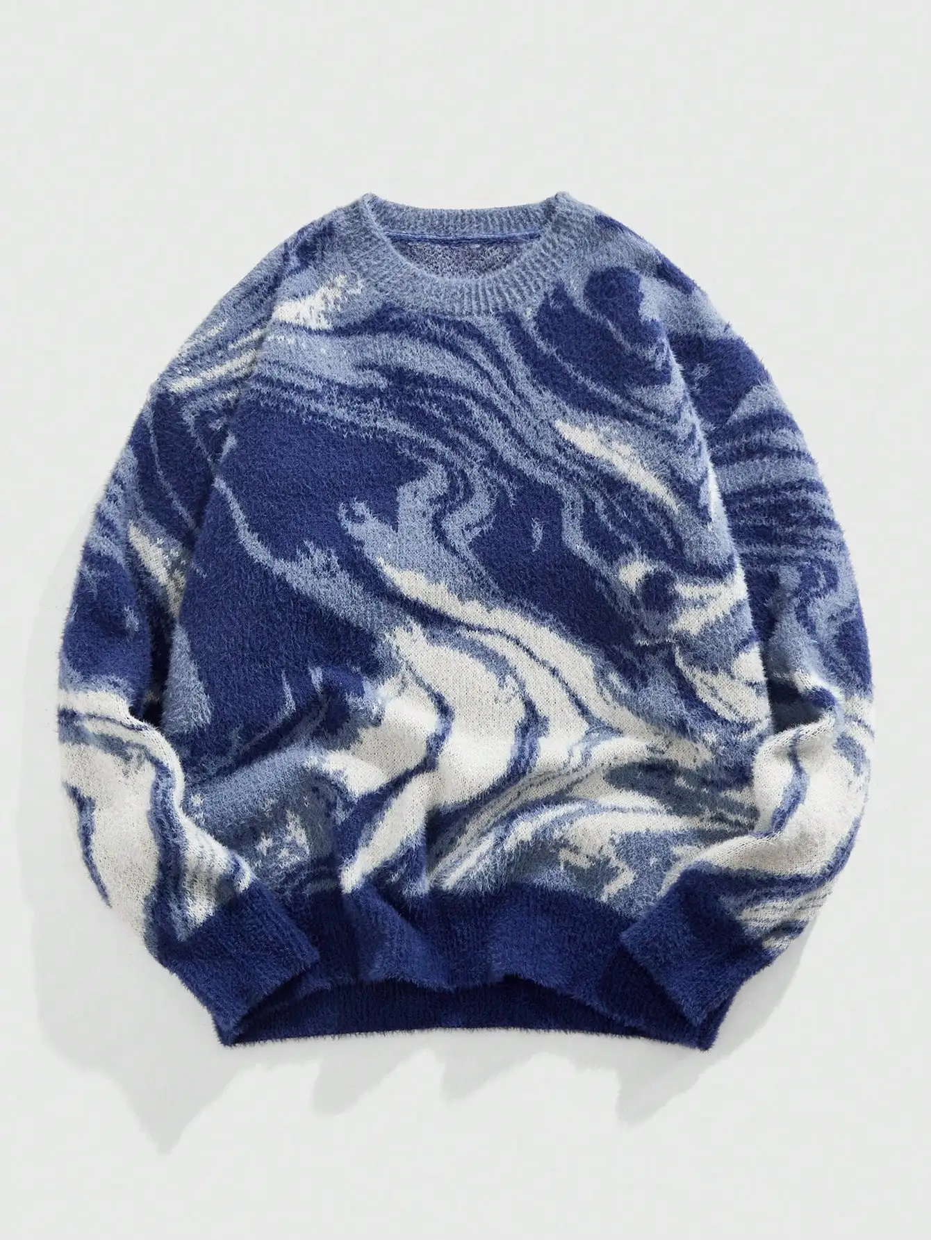 

Men's Loose Fit Crew Neck Sweater with Abstract Swirl Pattern, Soft Knit Long Sleeve Pullover for Casual Wear