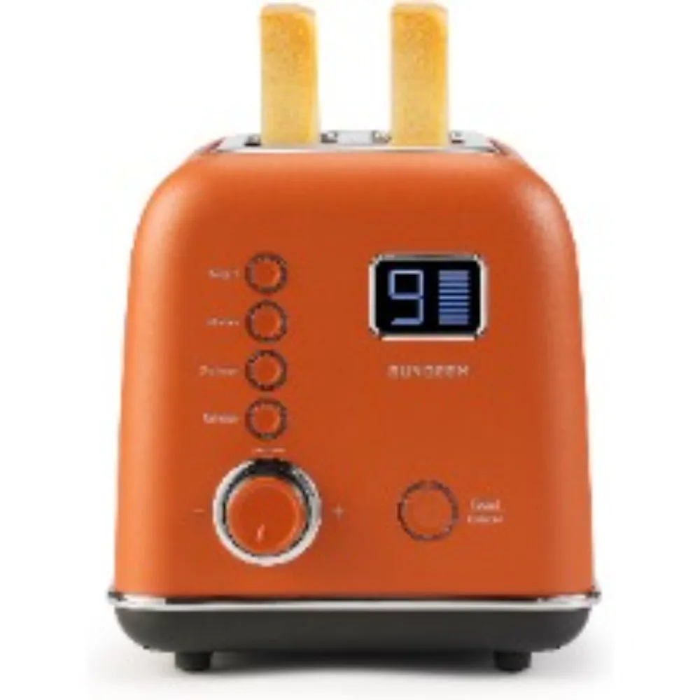 2-Slice Smart Digital Leverless Toaster with LCD Countdown Timer, 9-Shade Settings for Toast, Bagels, Waffles, Muffins