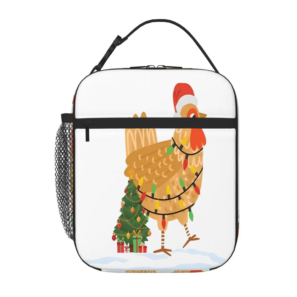 Bestselling Silly Christmas Chicken With Santa Hat And Tree Pastel Camping Lunch Bag Homemade Bento Lunch Tote