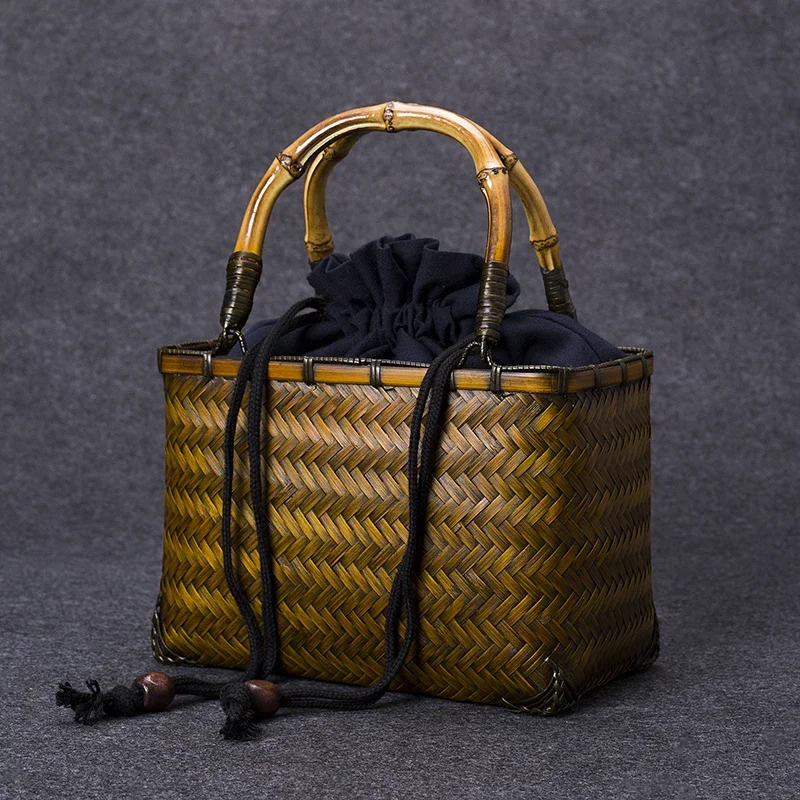 

Luxury Vintage Hand Woven Mini Bamboo Handbag Summer Beach Straw Bag Elegant Large Capacity Evening Women's Bucket Clutch Bags
