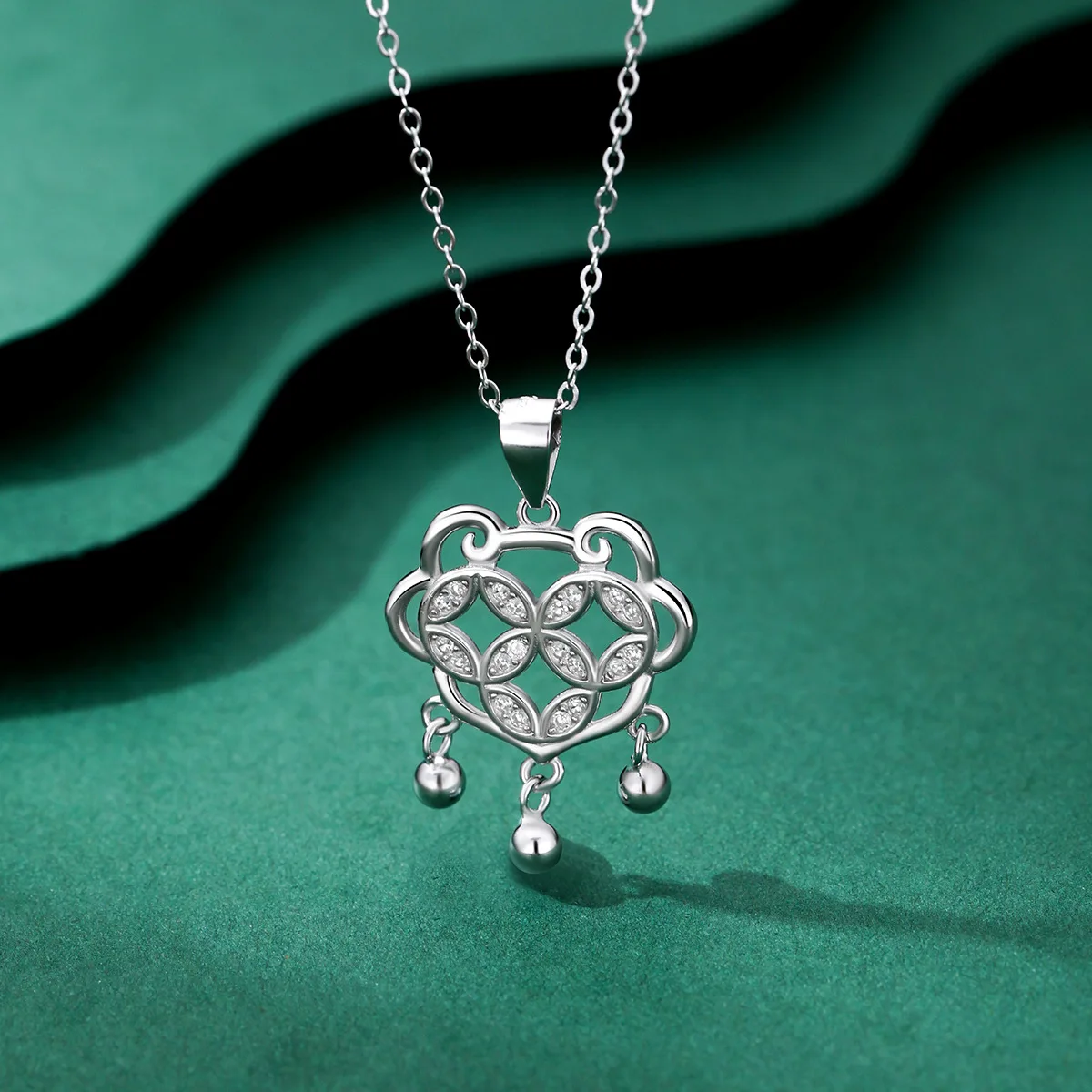 S999 Sterling Silver Safety Lock Necklace Collarbone Chain image 2