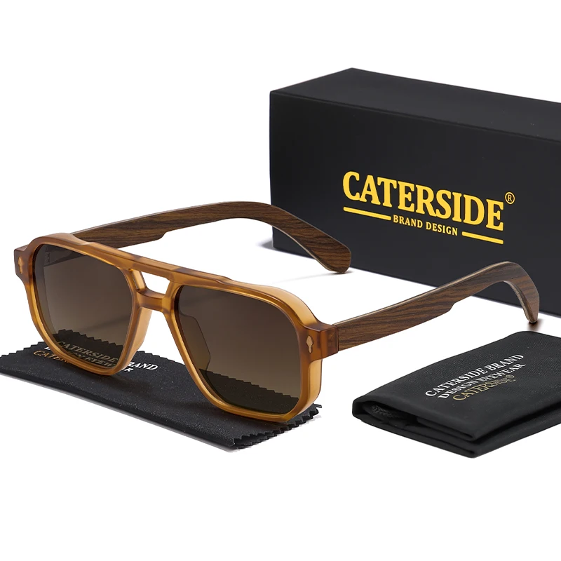 CATERSIDE Polarisierte Piloten-Sonnenbrille für Herren, UV400, Premium-TR-Rahmen und Holzbügel, Retro-Sonnenbrille im quadratischen Design zum Fahren und Angeln – Detail 13