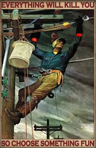 Lineman Lineworker Poster Everything Will Kill You Choose Fun Retro Metal 8x12