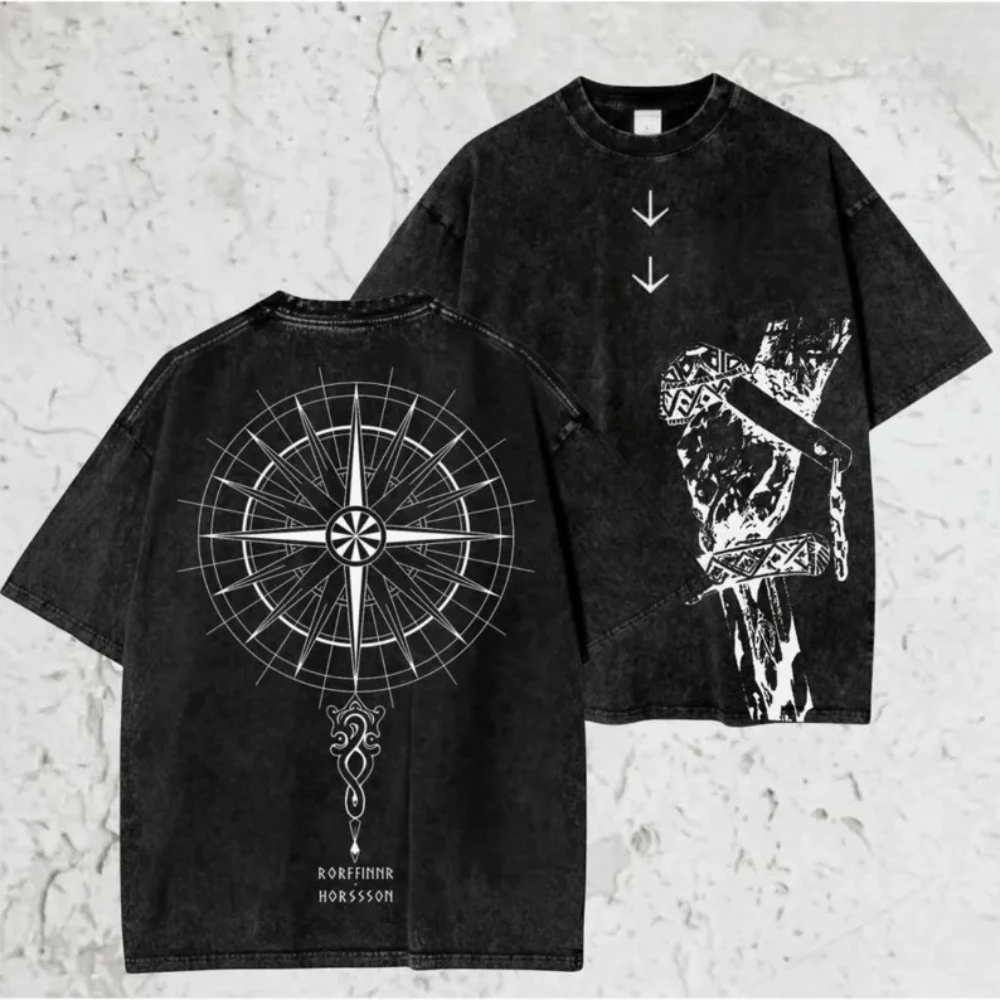 Vintage Saga Anime Gift Acid Wash Oversized T-Shirt Retro Tee Shirt Unisex Cotton Graphic Tee Men's Women top Streetwear Casual
