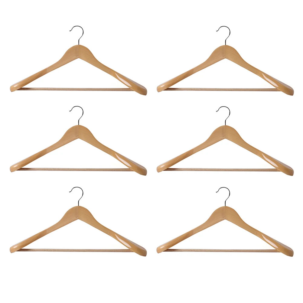 

6pcs Solid Clothes Hanger Smooth Retro Wooden Hangers Clothes Drying Rack Wardrobe Storage Home Hotel Dormitory