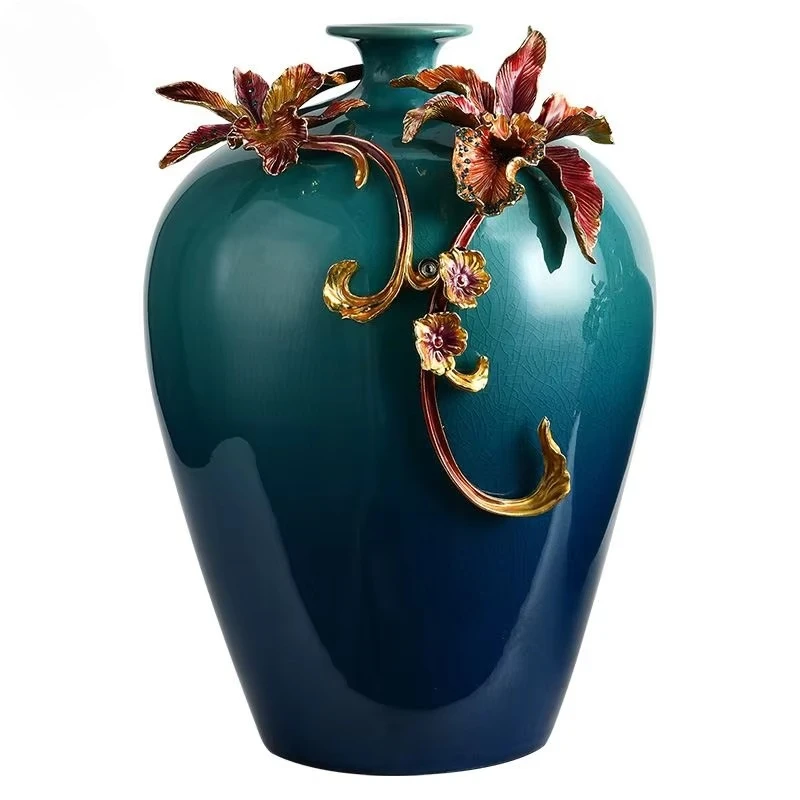 &c Elegant Round Spherical Art Vase With Exquisite Enamel Colored Floral High Quality Blue Ceramic Vase for Living Room Home