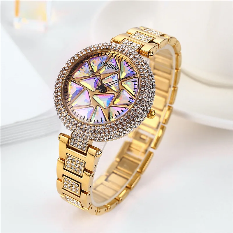 ZH92 Fashionable Woman watch with waterproof and colorful mirror, rotating quartz watch, casual clock gift watches for woman