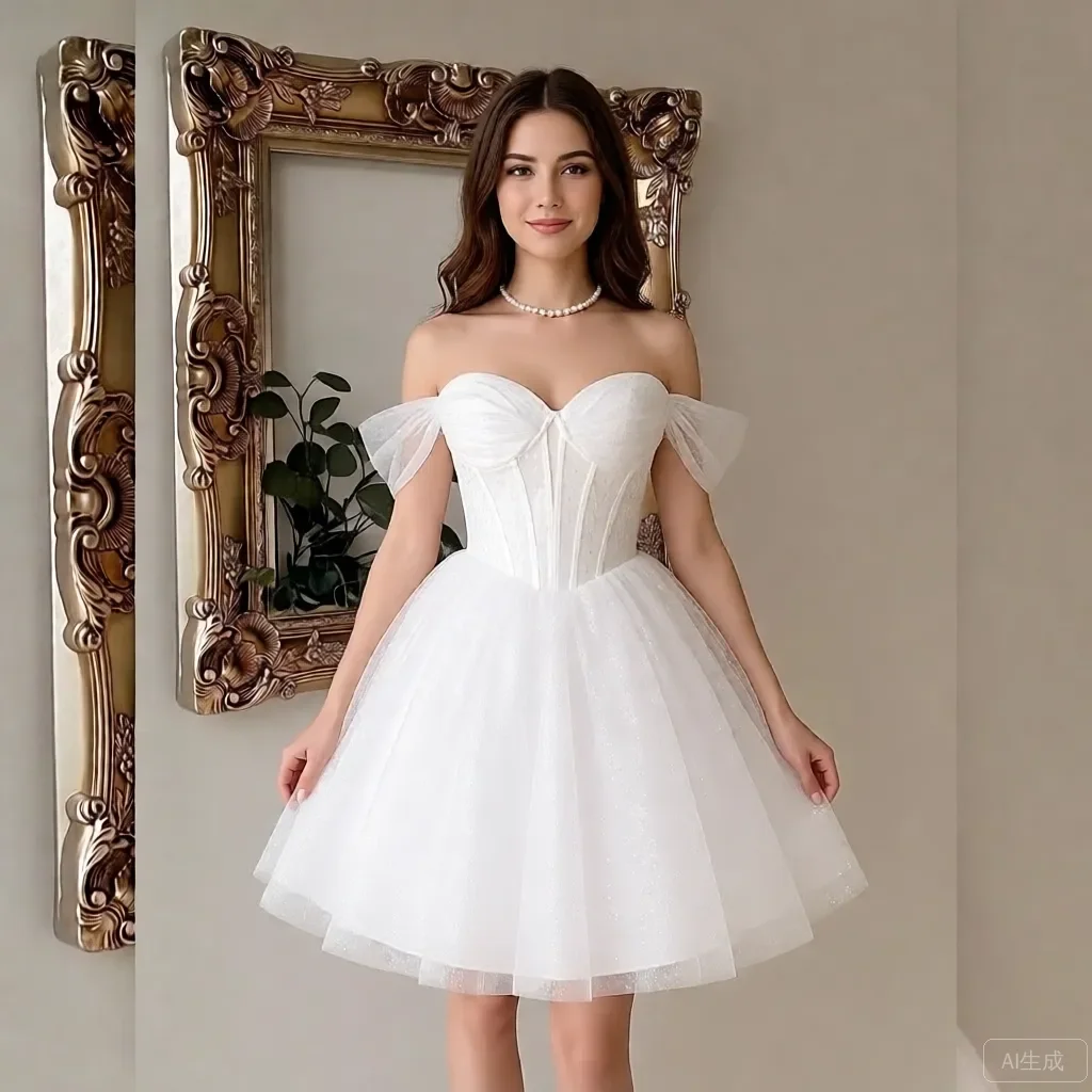 Elegant White Sequin Wedding Dress - Luxury One-Shoulder Ball Gown Chiffon Cold Shoulder Formal Evening Party Outfit Plus Size