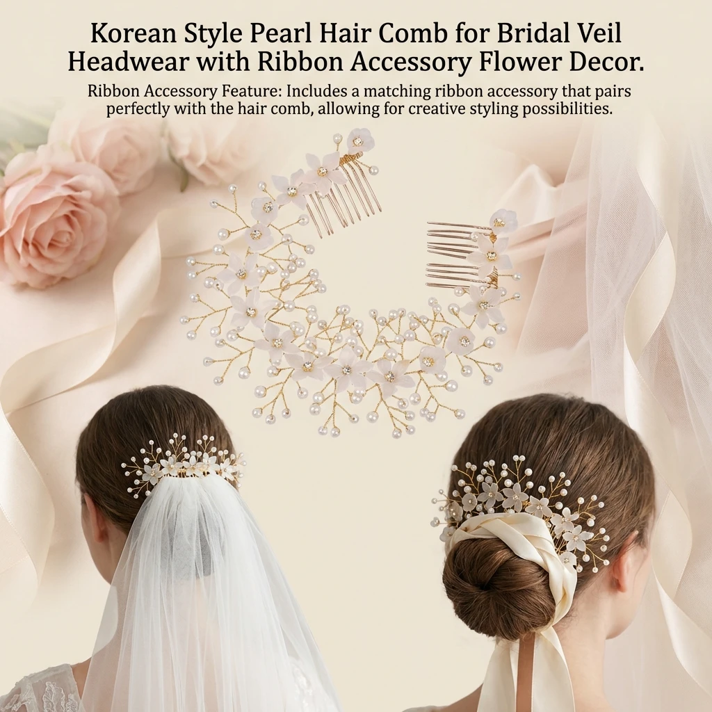 

Korean Fashion White Flower Headbands Simulated Pearls Hairbands with Hair Combs Bride Wedding Hair Jewelry Accessories
