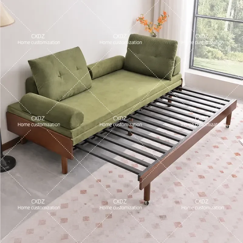 Solid Wood Sofa Bed Simple Modern Foldable Multi Functional Retractable Small Apartment Living Room Dual Purpose Double Sofa