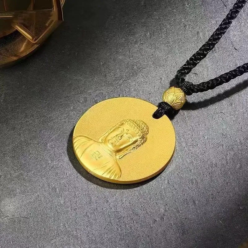 24K Gold Buddha Traditional Pendant | AU999 Pure Gold, ancient chiseling, solemn statue guards peace