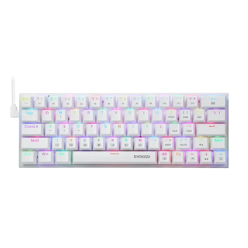 

E-yooso 60% compact hot swap white keyboard 2.4G BT wireless wired RGB backlight gaming mechanical keyboard